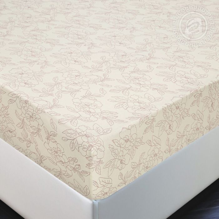 Rubberized knitted sheet Flowers beige