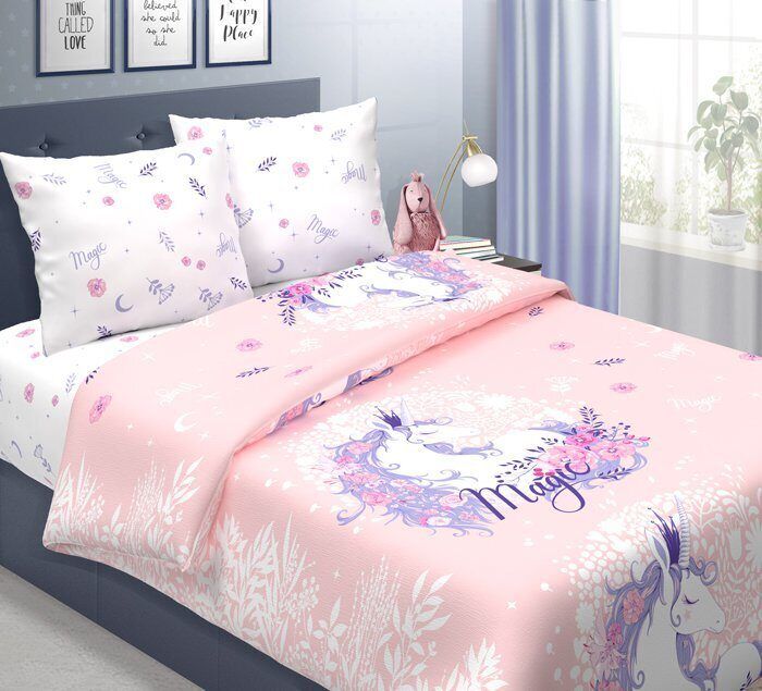 Bedding calico 1.5sp Children's drawings Unicorn (pink)TT