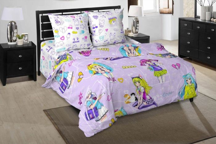 Poplin bed linen 1.5sp Children's drawings Anime ART