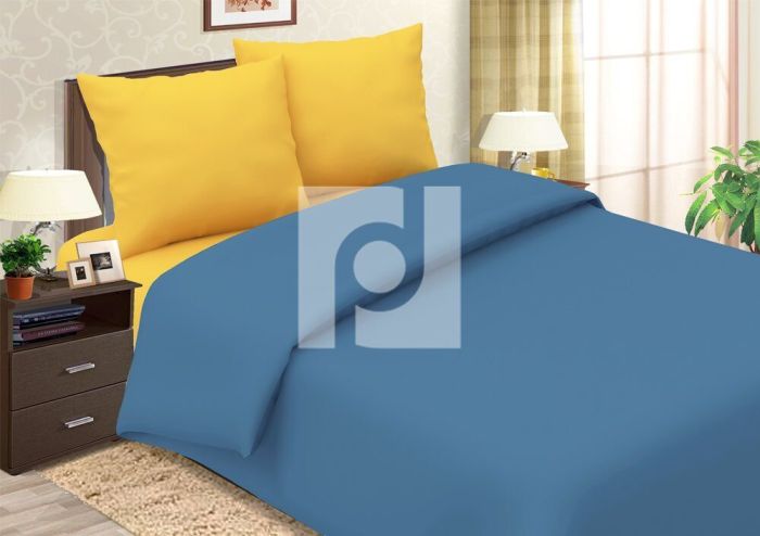 Poplin Bed Linen Indigo and Mustard 1.5 sleeps