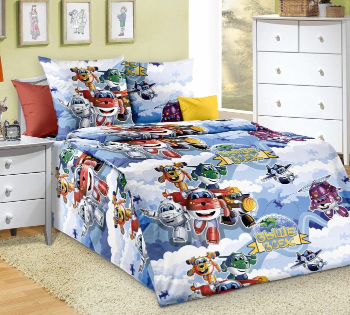 Poplin bed linen 1.5sp Children's drawings Flight TD