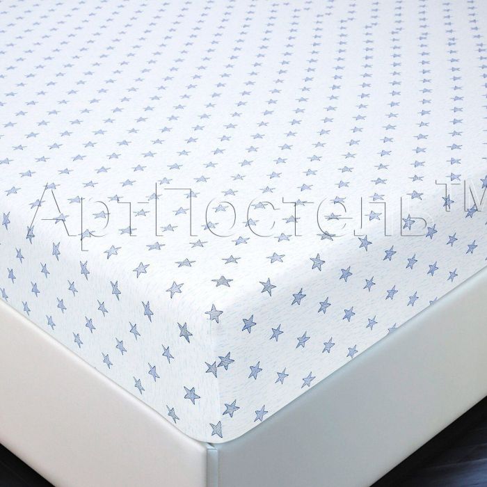 Sheet on an elastic band knitted fabric Stars blue